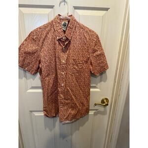 Kennington Ltd Orange Paisley Print Short Sleeves Button Down Shirt Size Medium